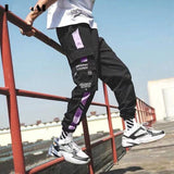 Men Purple Joggers Pants Mens Pockets Streetwear Cargo Pants Male Hip Hop Track Pants Korean Fashions Overalls