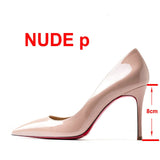 2022 New Brand Pumps Sexy Red Bottom Women Red High Heel Shoes Pointed Toe Thin Heel 8cm 10cm 12cm Shallow Sexy Wedding Shoes