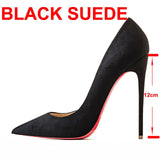 2022 New Brand Pumps Sexy Red Bottom Women Red High Heel Shoes Pointed Toe Thin Heel 8cm 10cm 12cm Shallow Sexy Wedding Shoes