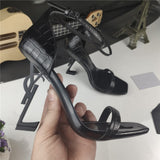 2022 Luxury Shoes Women Genuine Leather Ankle Strap Narrow Band Designer Sandals Ladies Party High Heels Stilettos 42